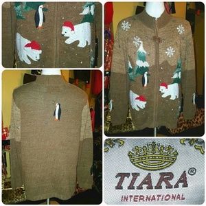 🐧VINTAGE POLAR BEAR PENGUIN UGLY XMAS ZIP SWEATER